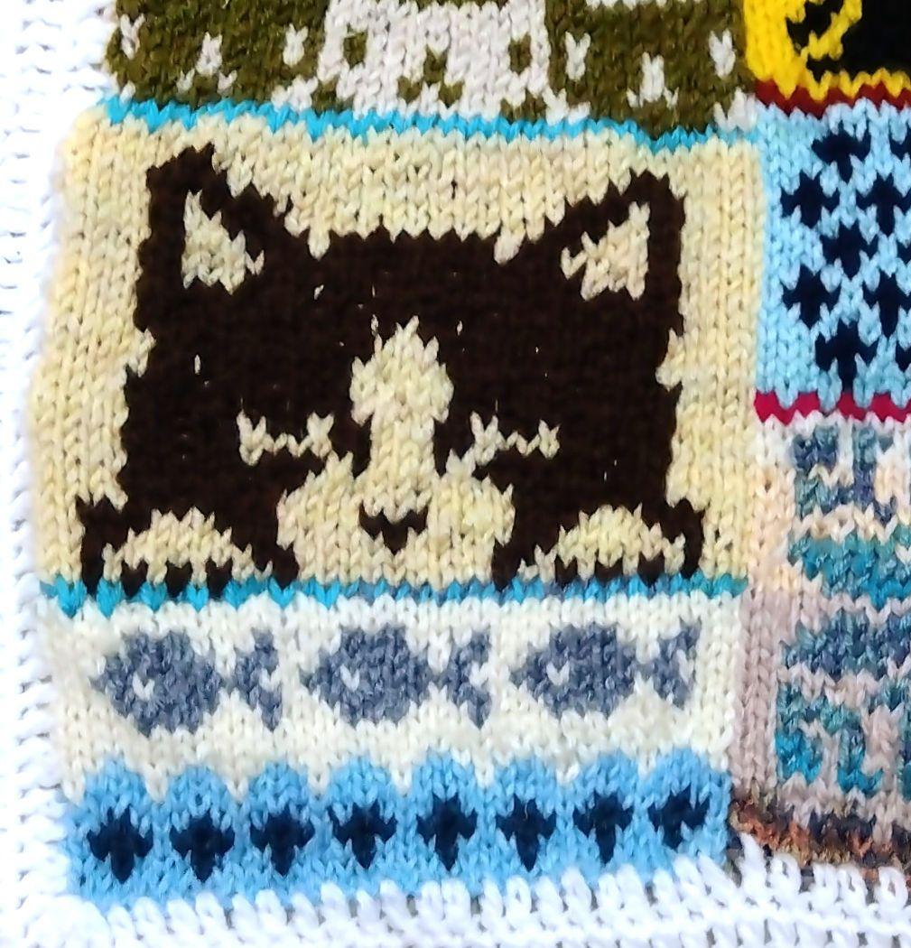 ★猫ちゃんいっぱい★編み込みマルチカバー★手編み★ハンドメイド★ブランケット