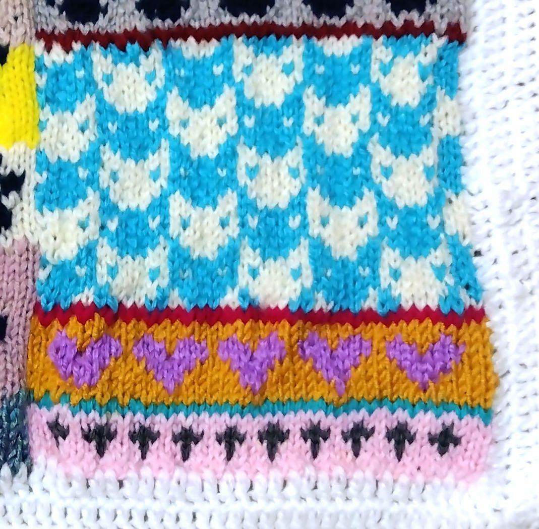 ★猫ちゃんいっぱい★編み込みマルチカバー★手編み★ハンドメイド★ブランケット