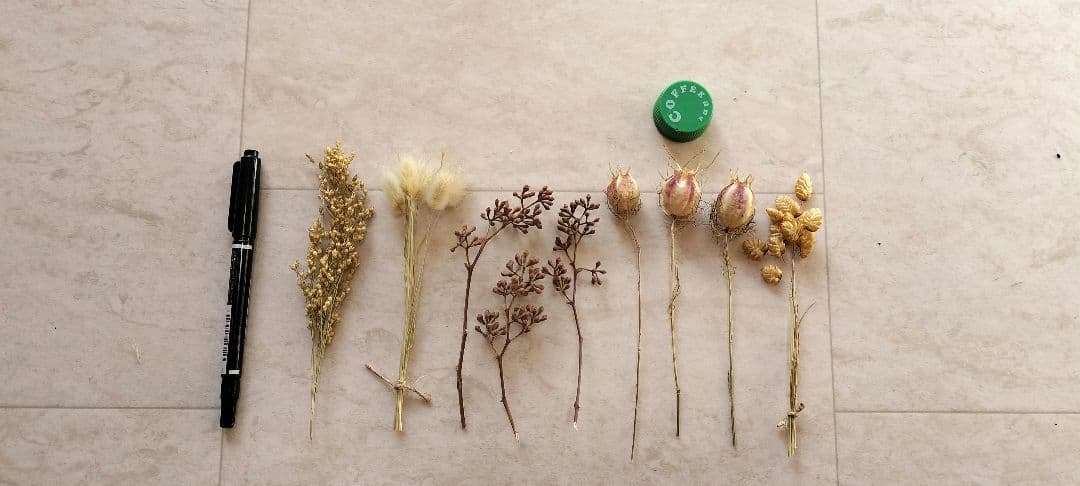 ミニサイズのドライフラワー　小箱No.１８６　セピア　茎つき