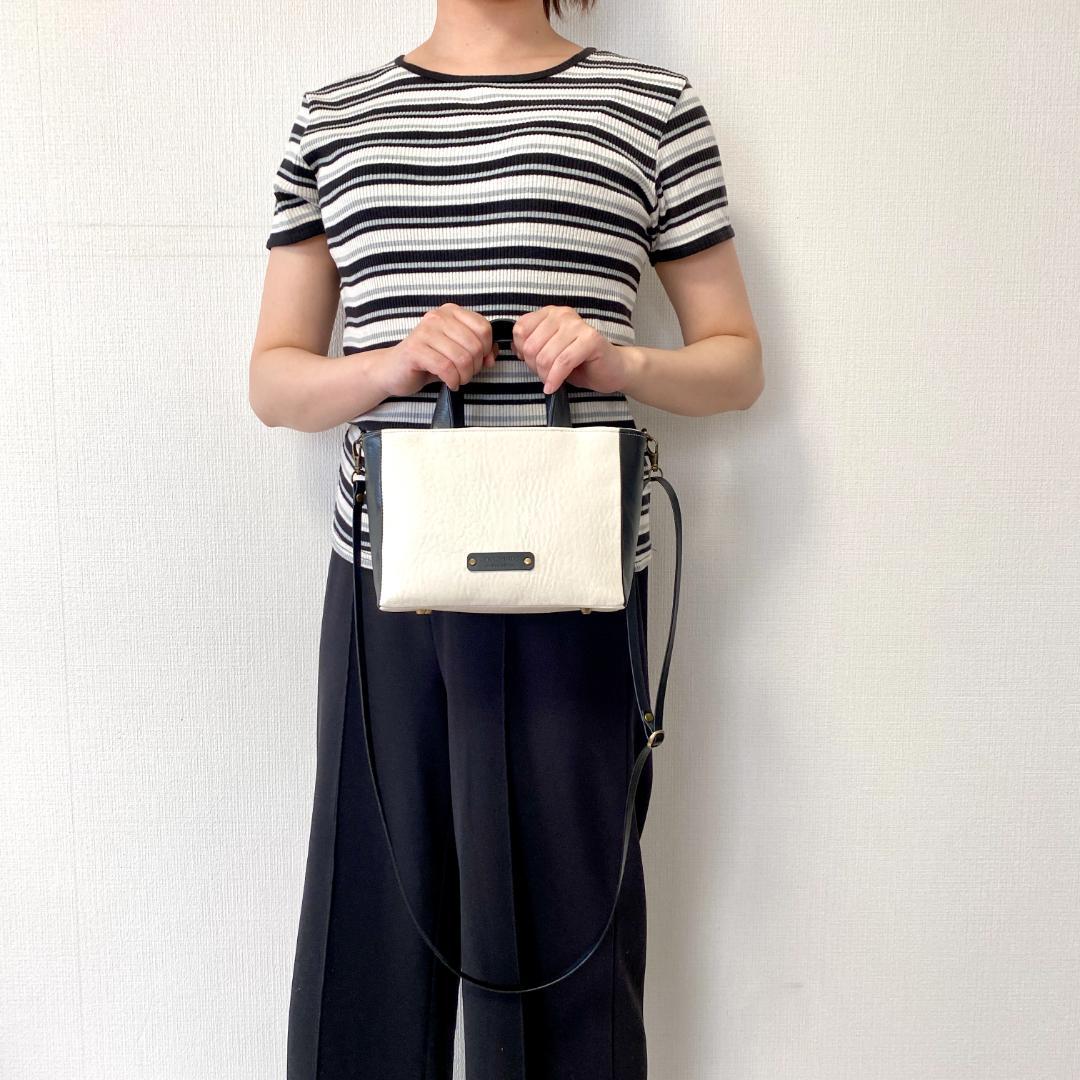 ホワイト＆ブラック 2way がま口バッグ ＆ ミニトートショルダー 合皮