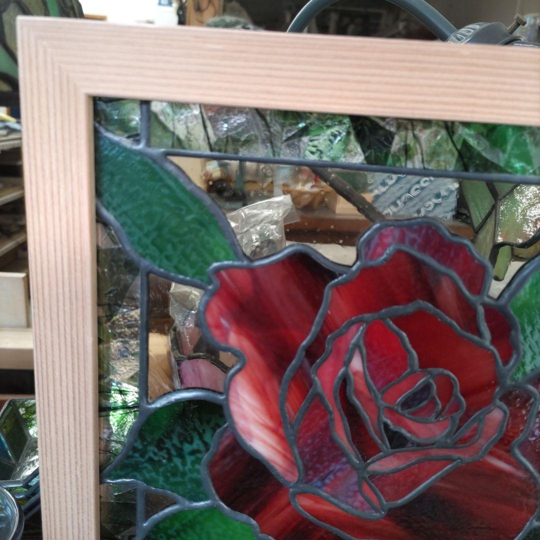 ご検討中 ステンドグラスパネル 「紅い薔薇」ハンドメイド