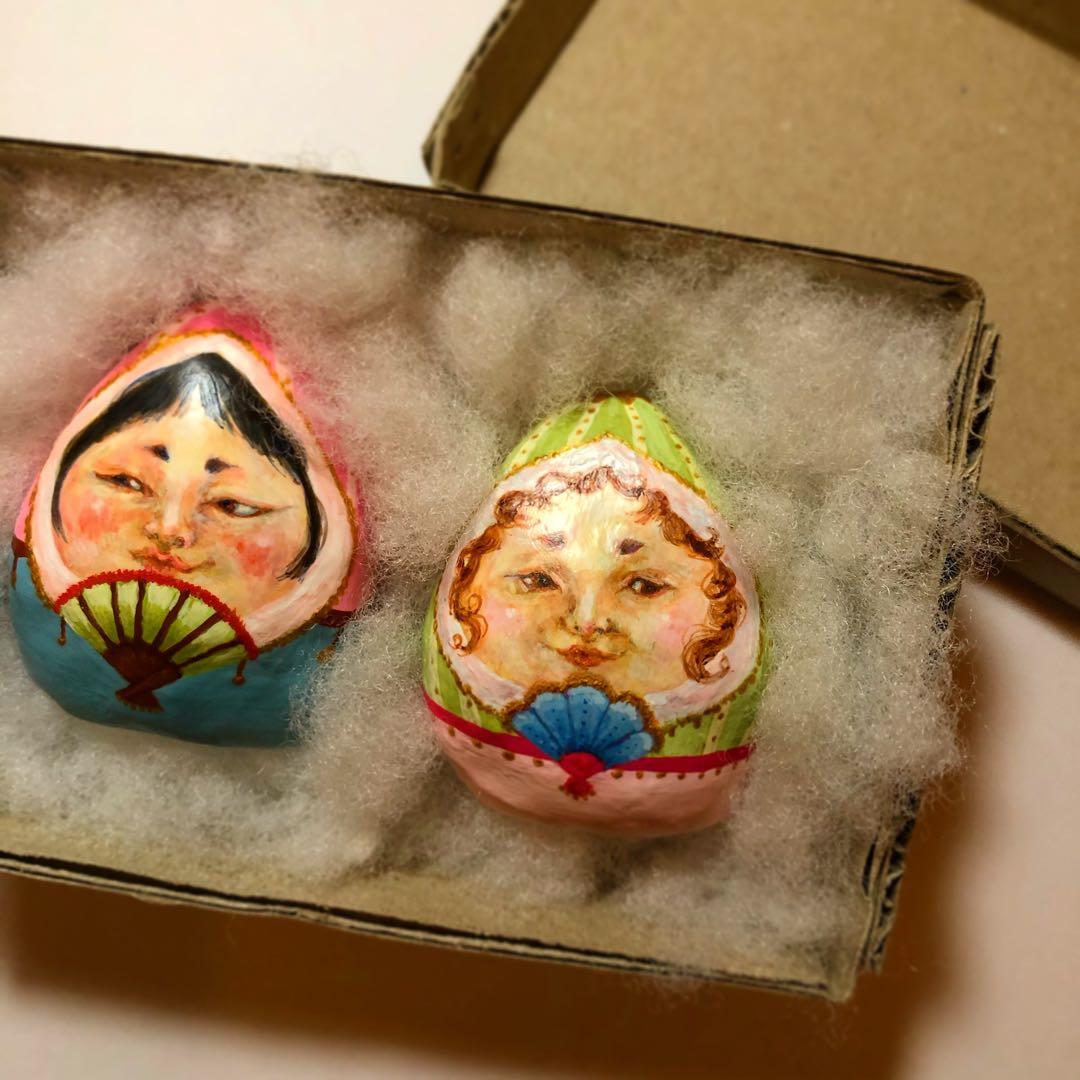 ハンドメイド　お雛様　石粉粘土　人形　2体セット