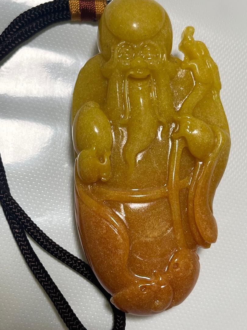 翡翠 寿老人像 手持ち品ペンダント 約9cm