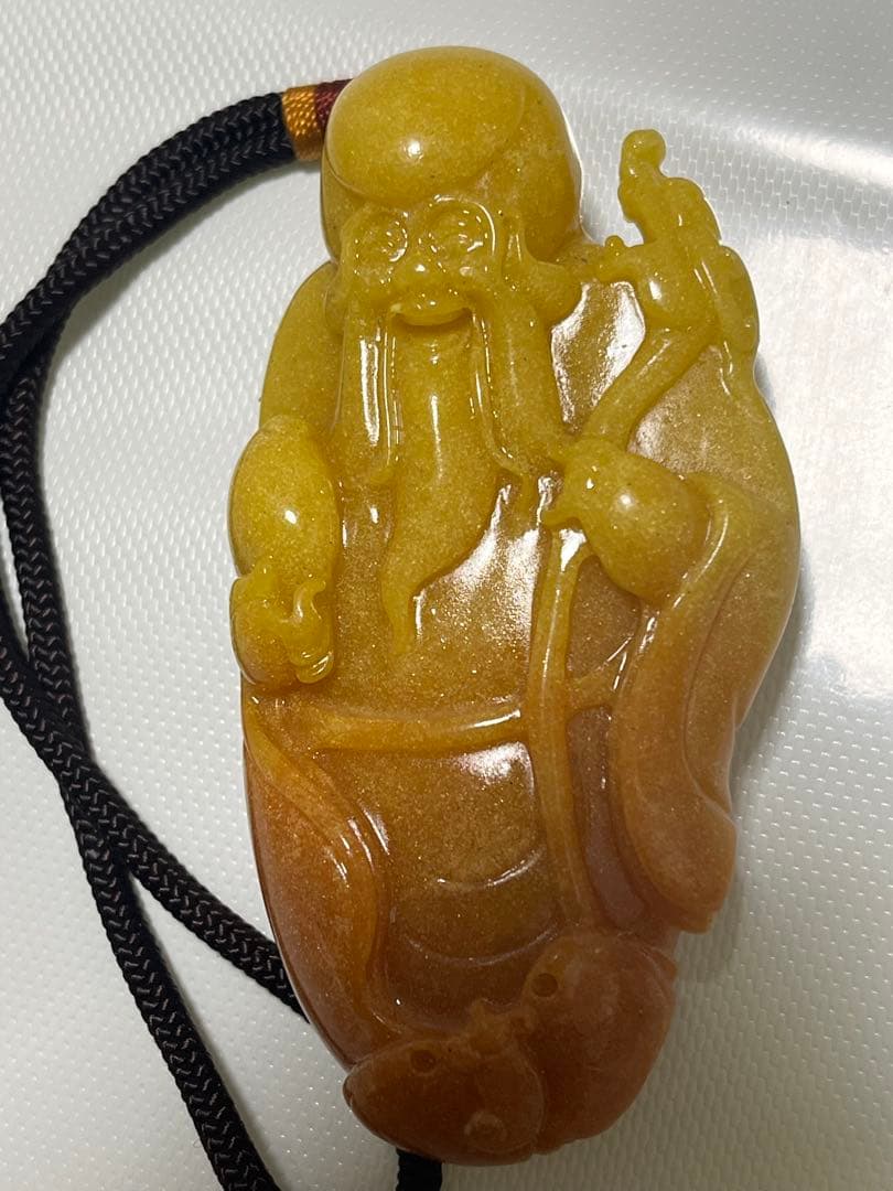 翡翠 寿老人像 手持ち品ペンダント 約9cm