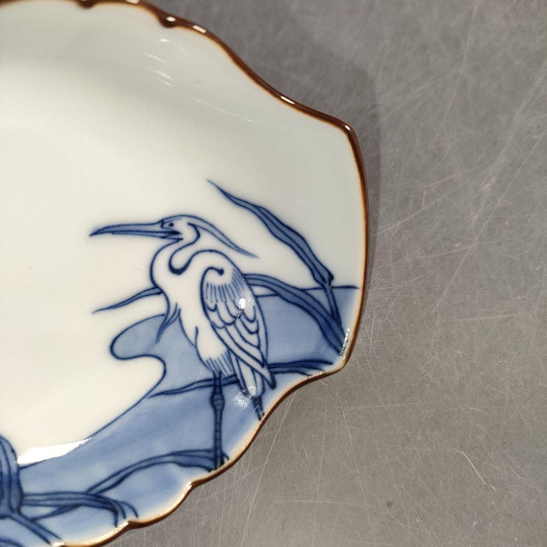 A1246-6/宮内庁御用達 十四代辻常陸製/染付白鷺文向付 大5客・小5客/