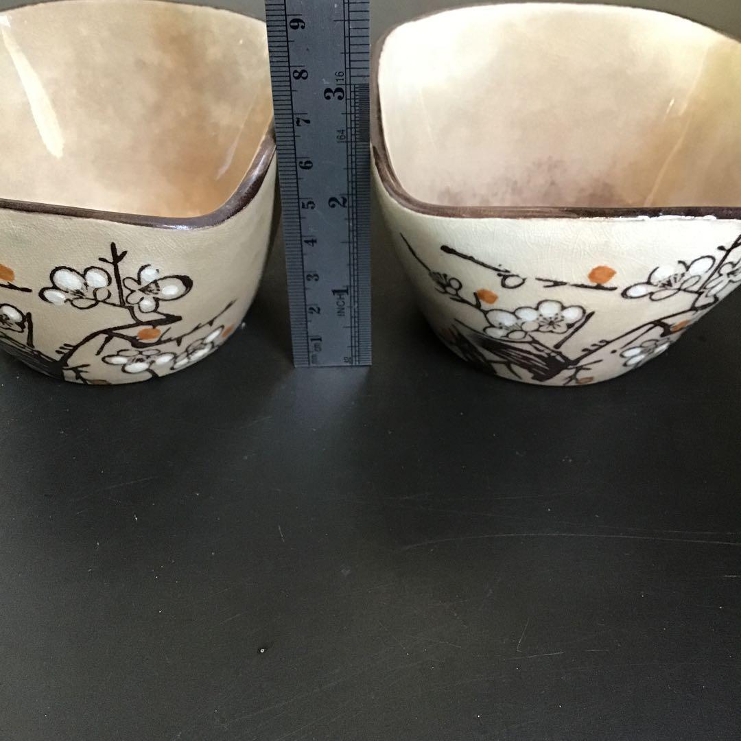 古陶器　梅図小鉢2個セット　骨董品　アンティーク　レトロ
