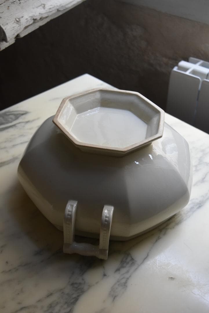 訳有　クレイユモントロー　オクトゴナル　スーピエ　印有　フランスアンティーク金継