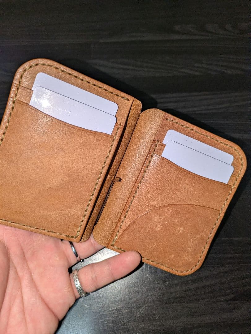 イタリアンレザー マネークリップ コンパクトウォレット 革財布 総手縫い 1