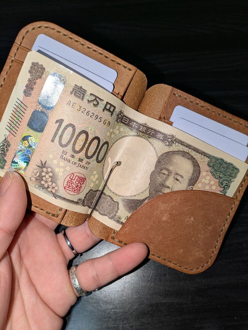 イタリアンレザー マネークリップ コンパクトウォレット 革財布 総手縫い 1