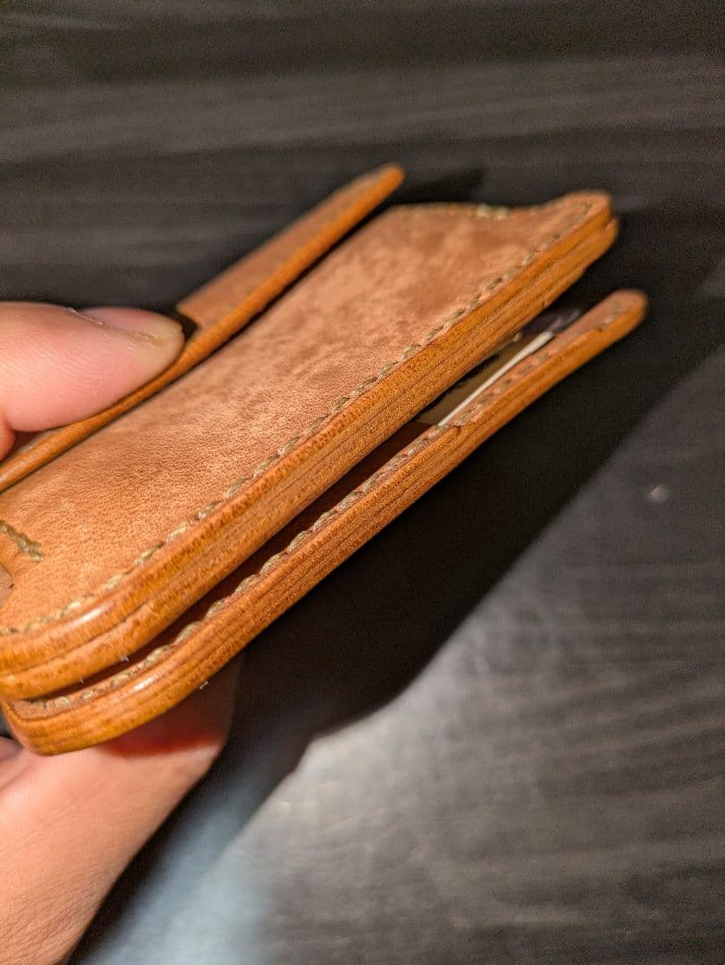 イタリアンレザー マネークリップ コンパクトウォレット 革財布 総手縫い 1