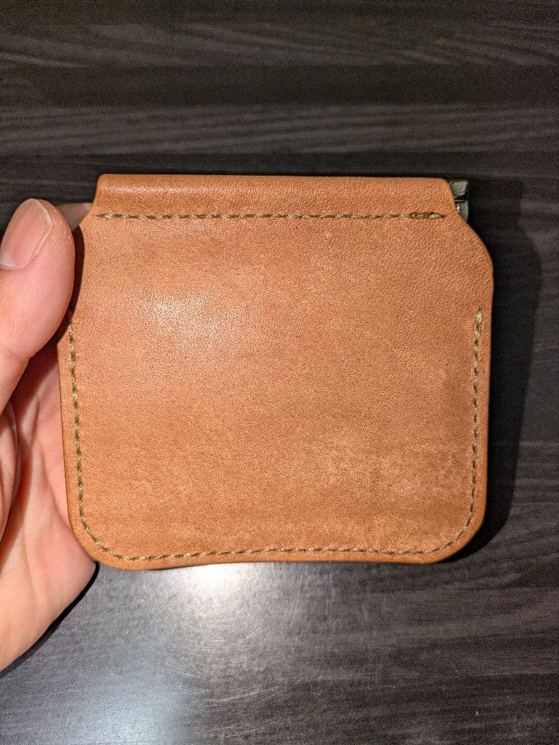 イタリアンレザー マネークリップ コンパクトウォレット 革財布 総手縫い 1
