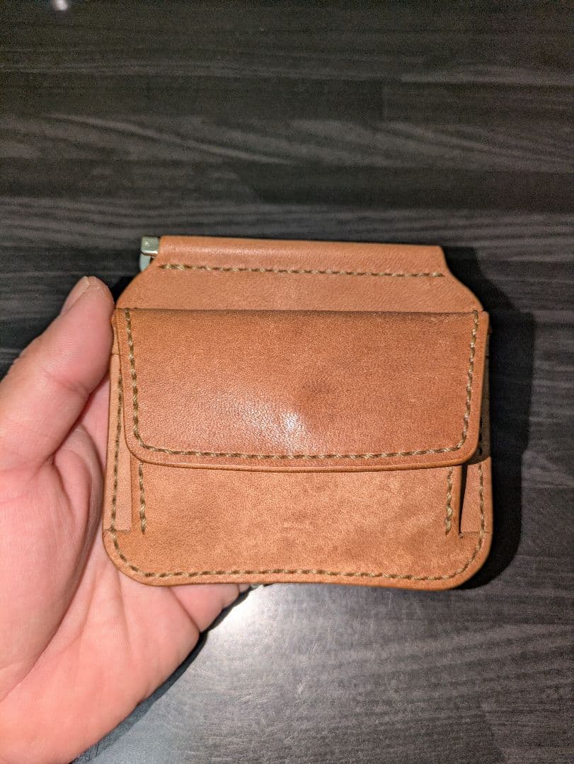 イタリアンレザー マネークリップ コンパクトウォレット 革財布 総手縫い 1