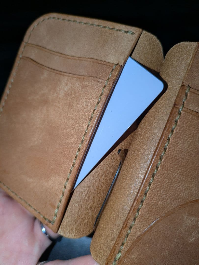 イタリアンレザー マネークリップ コンパクトウォレット 革財布 総手縫い 1