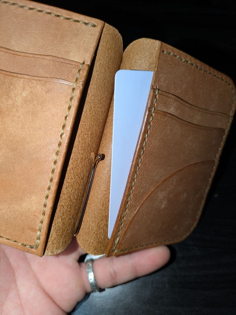 イタリアンレザー マネークリップ コンパクトウォレット 革財布 総手縫い 1