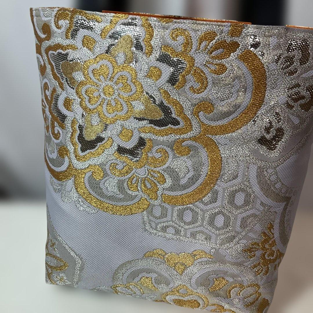 うさゆき❣️809・826 2点新品反物正絹両面柄違い金糸銀糸袋帯バッグ