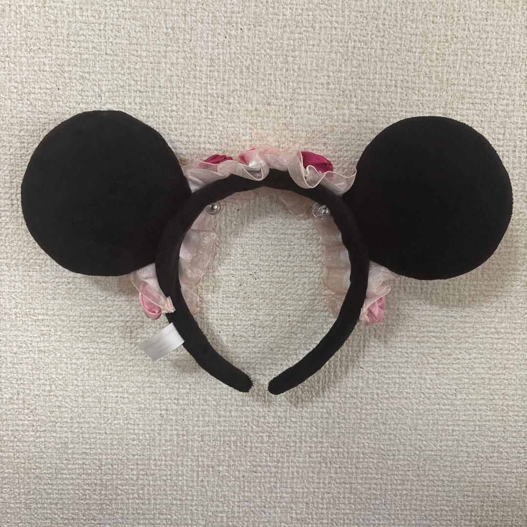 ディズニー ミニーちゃん カチューシャ　フリル　薔薇　バラ ピンク