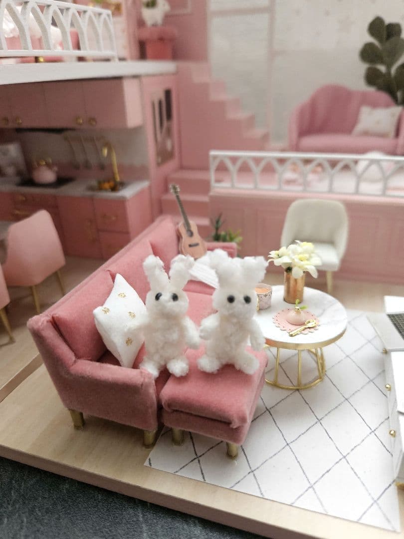 ドールハウス ミニチュアハウス 完成品 ロフト LED ウサギ