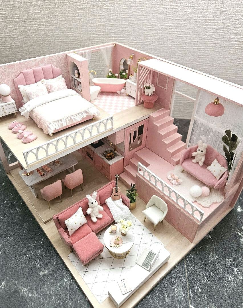 ドールハウス ミニチュアハウス 完成品 ロフト LED ウサギ