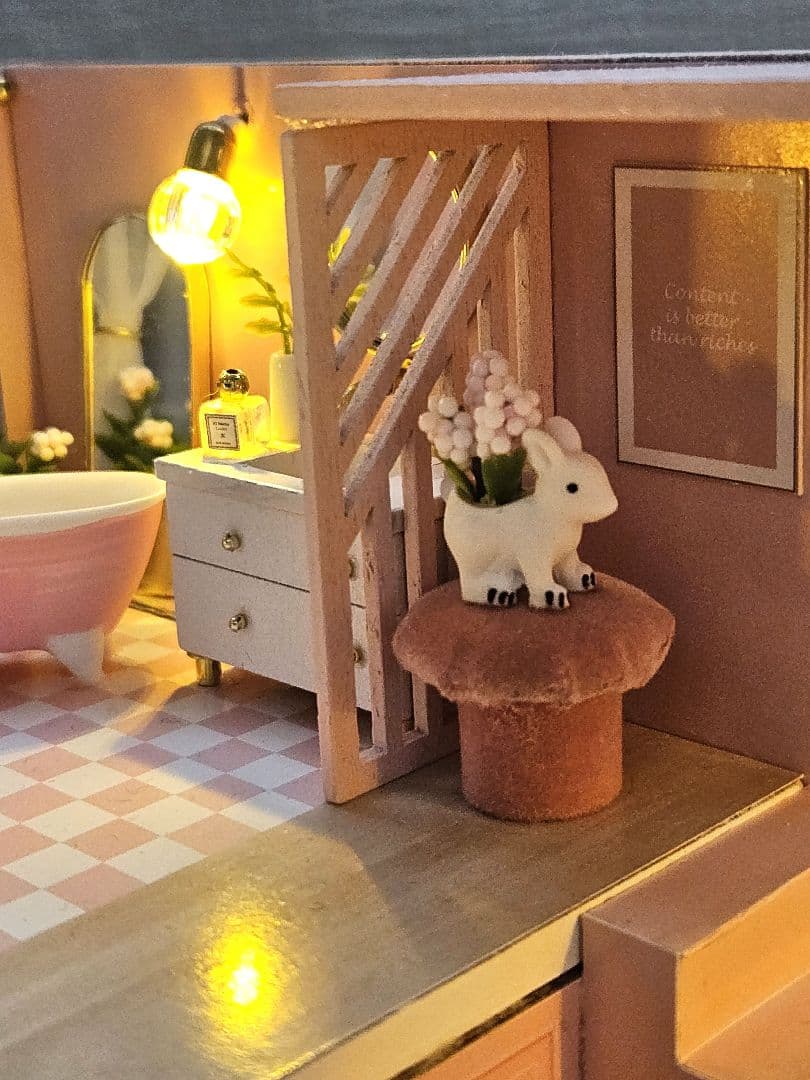 ドールハウス ミニチュアハウス 完成品 ロフト LED ウサギ