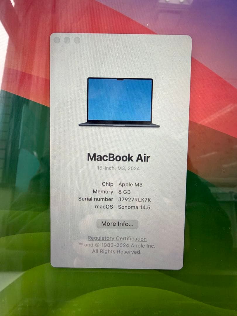MacBook Air M3 15インチ (2024) 本体　電池96% 美品