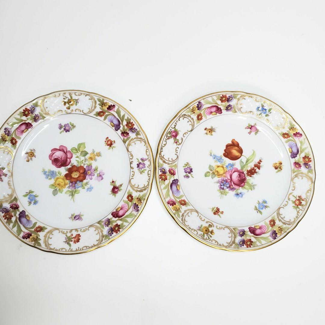 シューマンババリア◆ドレスデンフラワー プレート 19.5cm 2枚セット 金彩