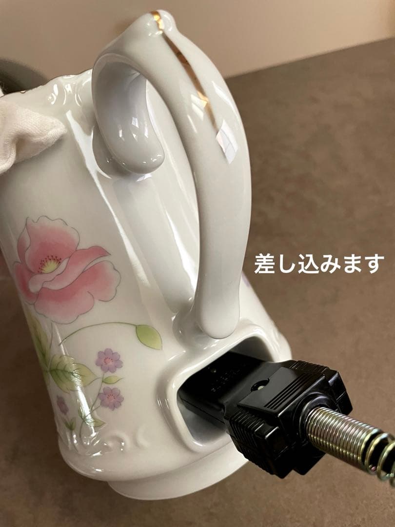 新品　昭和レトロ　陶器製　電気ポット　アンティーク　花柄　洋風　ポット　飾り