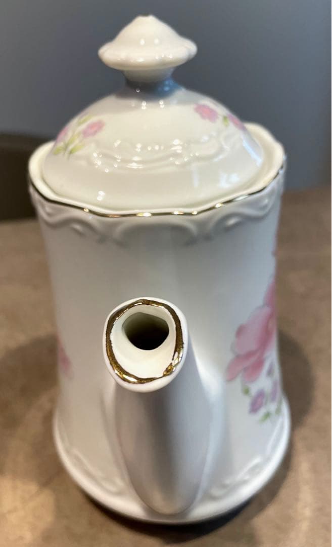 新品　昭和レトロ　陶器製　電気ポット　アンティーク　花柄　洋風　ポット　飾り