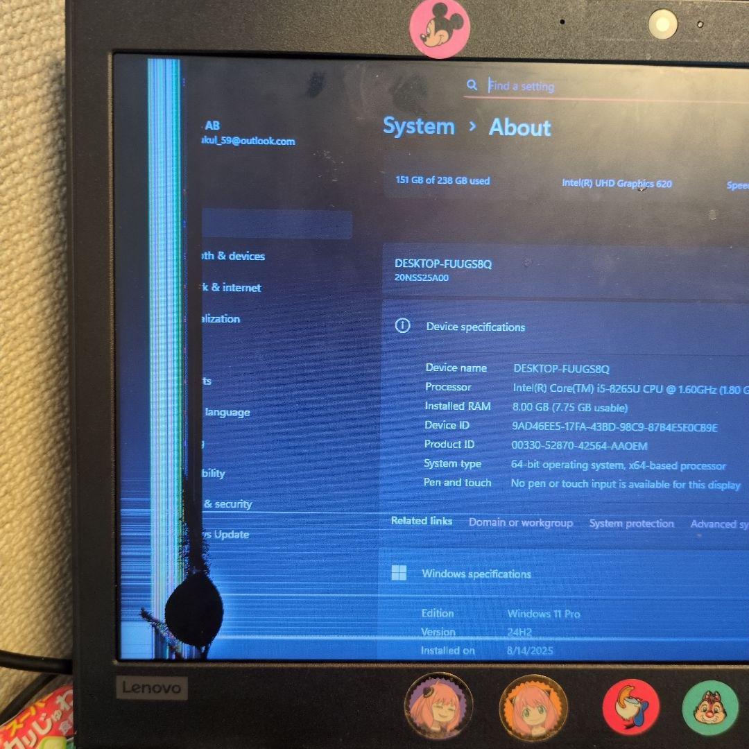 Lenovo L390( 8/256GB Windows ノートPC)ブロークン