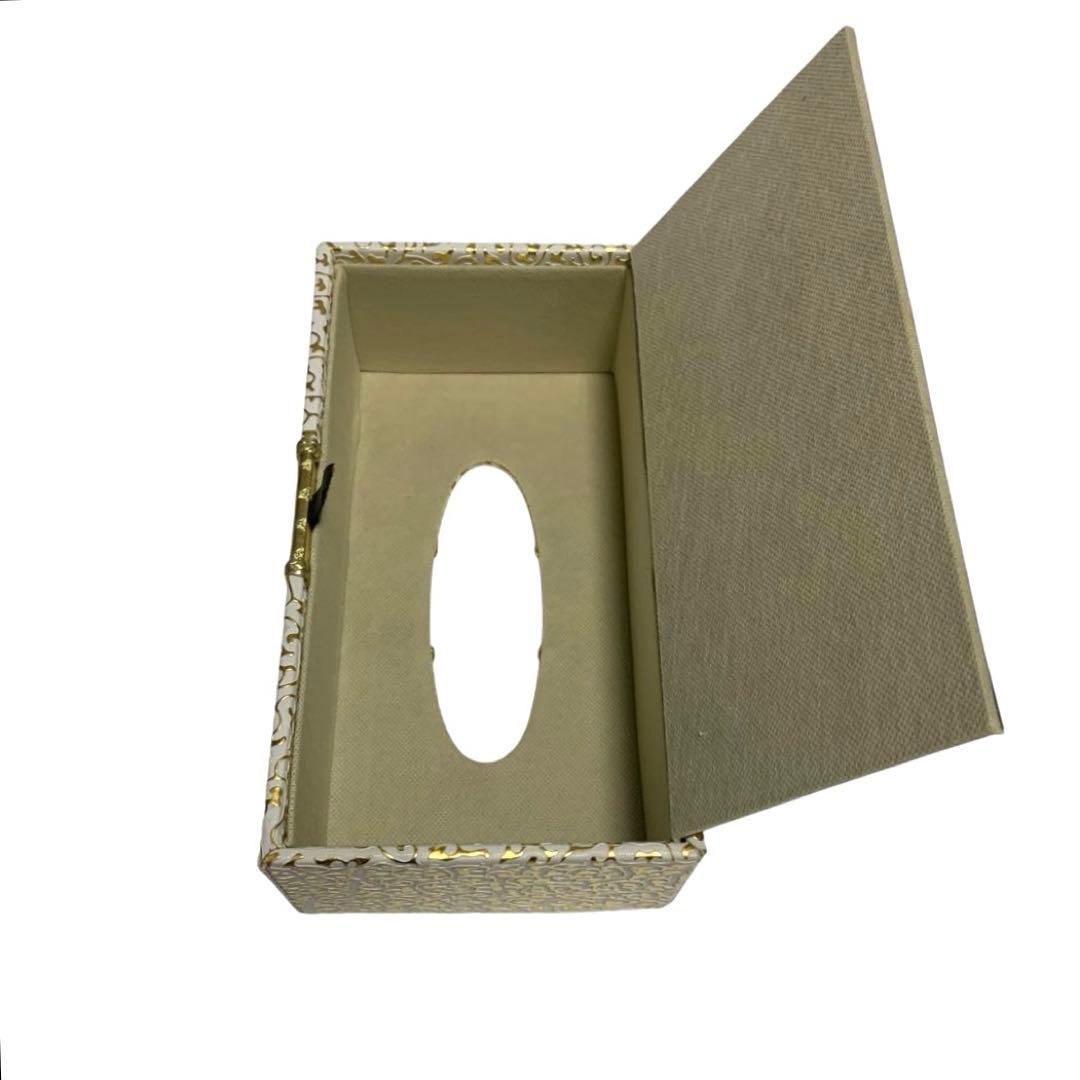 高級ティッシュボックス　白　ホワイト　ゴールド