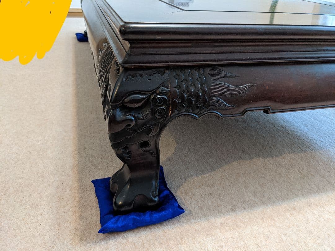 座卓テーブル　ポセイドン彫物　唐木テーブル　紫檀　黒檀