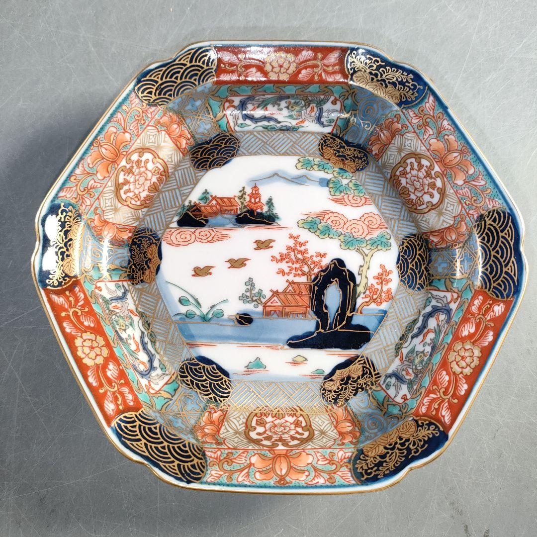 A1367-3/有田焼/幸楽窯/古伊万里金彩錦色絵山水取皿揃5客/共箱/懐石道具