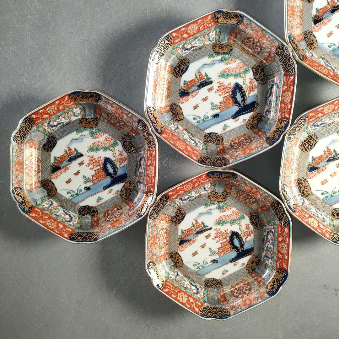 A1367-3/有田焼/幸楽窯/古伊万里金彩錦色絵山水取皿揃5客/共箱/懐石道具