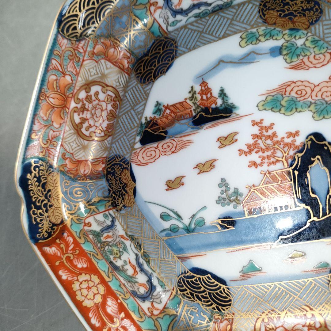 A1367-3/有田焼/幸楽窯/古伊万里金彩錦色絵山水取皿揃5客/共箱/懐石道具