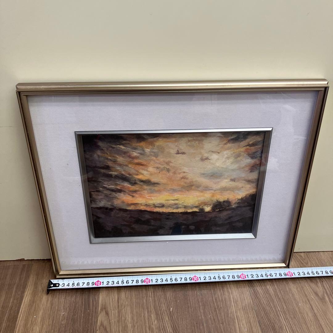 風景画 夕焼け 雲 額装 アート インテリア 壁掛け 和紙風 ちぎり絵 貼り絵