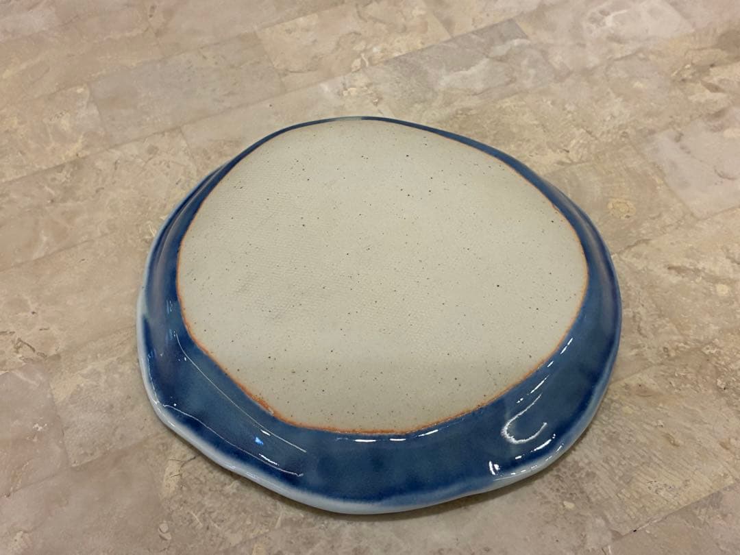 斉山窯　緑の花　プレート