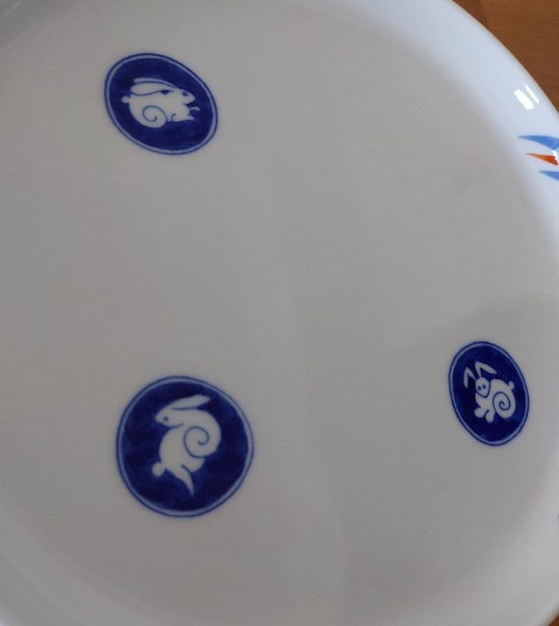 深川製　月見うさぎ　楕円プレート　大皿　レア　深川製磁　陶器