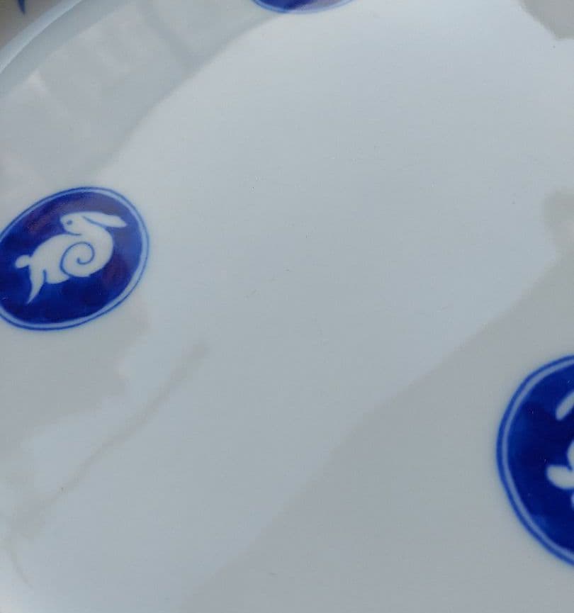 深川製　月見うさぎ　楕円プレート　大皿　レア　深川製磁　陶器