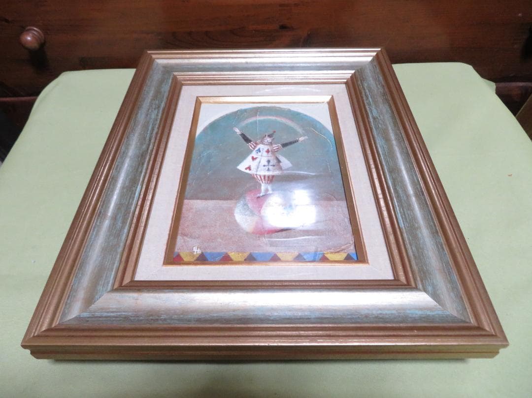 高橋幸恵　「カルイキビンナネコ」油彩SM　一枚の絵　幻想派　可愛い猫モチーフ