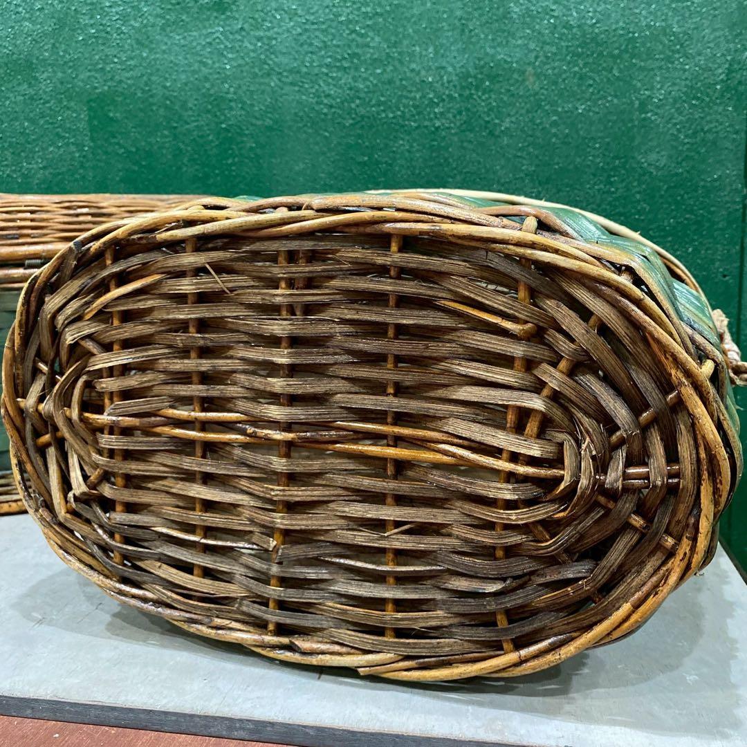 緑 かご セット ラタンバスケット 昭和レトロ 当時物 インテリア アンティーク