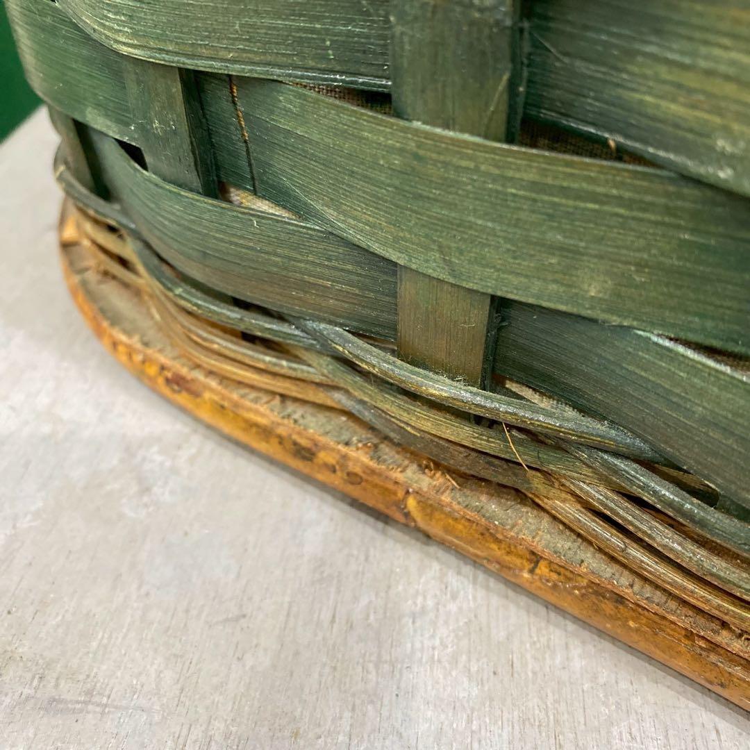 緑 かご セット ラタンバスケット 昭和レトロ 当時物 インテリア アンティーク