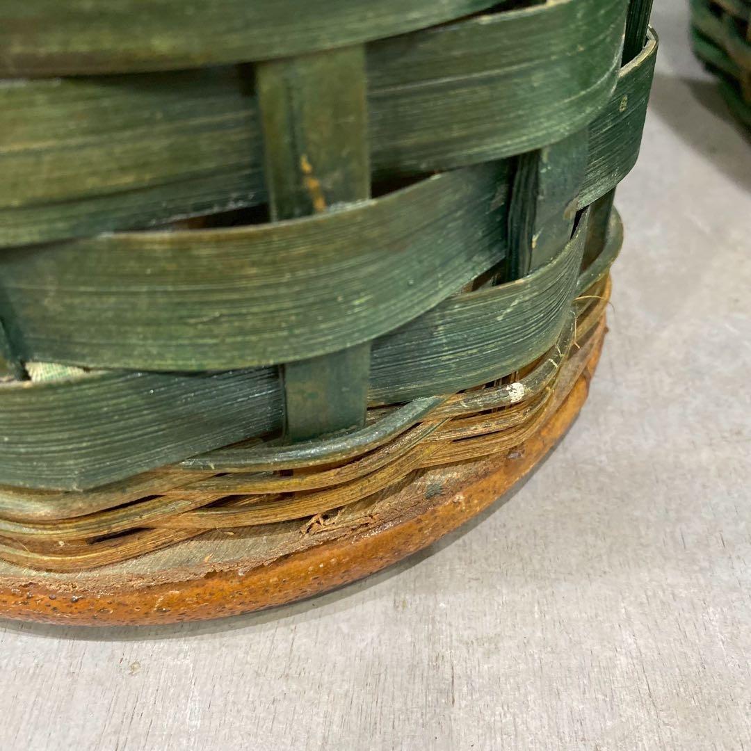 緑 かご セット ラタンバスケット 昭和レトロ 当時物 インテリア アンティーク