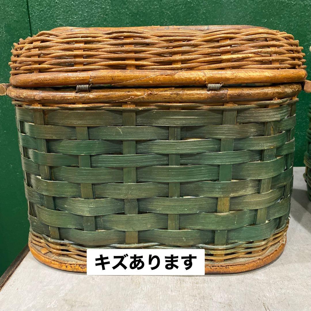 緑 かご セット ラタンバスケット 昭和レトロ 当時物 インテリア アンティーク