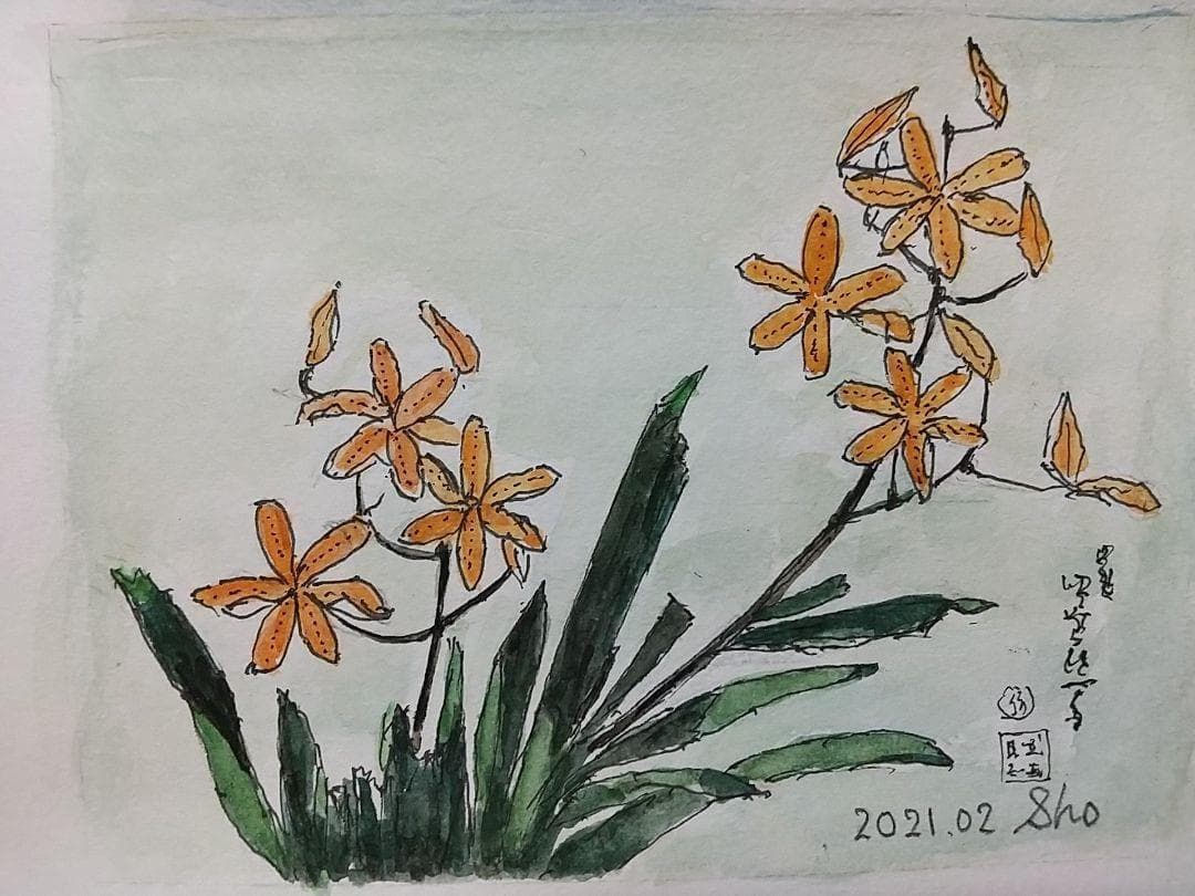 浮世絵　花　北斎　コピー　3枚もの　SHO 水彩画