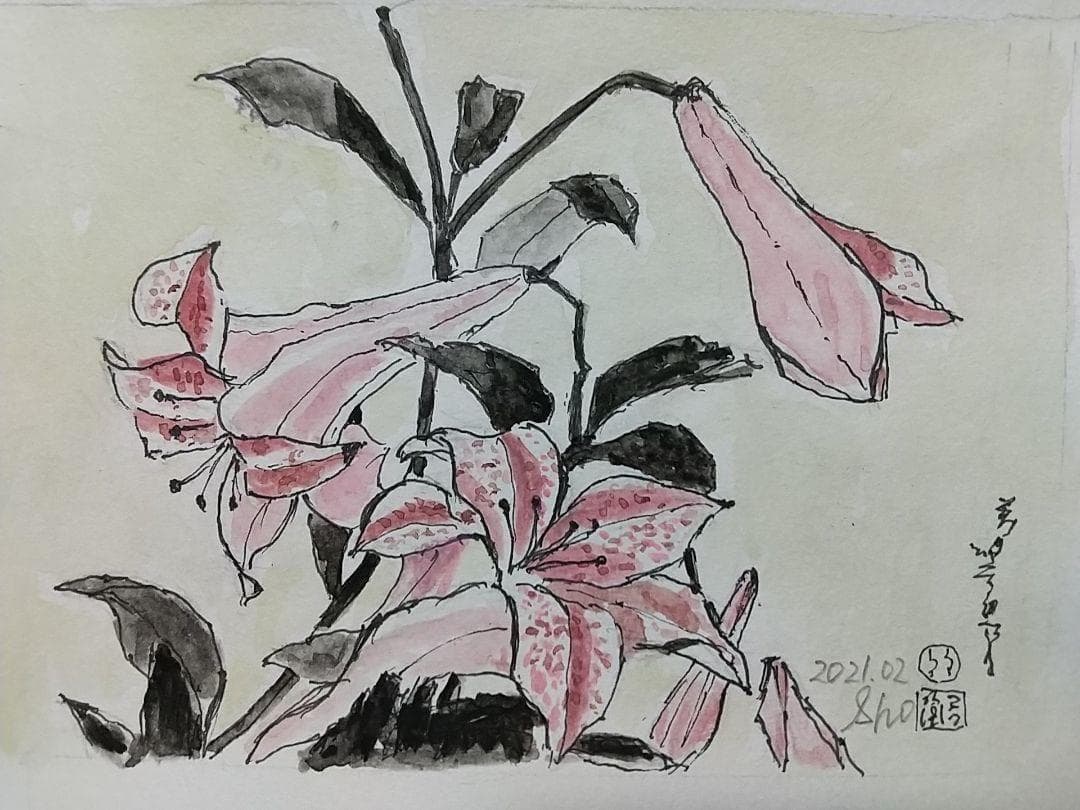 浮世絵　花　北斎　コピー　3枚もの　SHO 水彩画