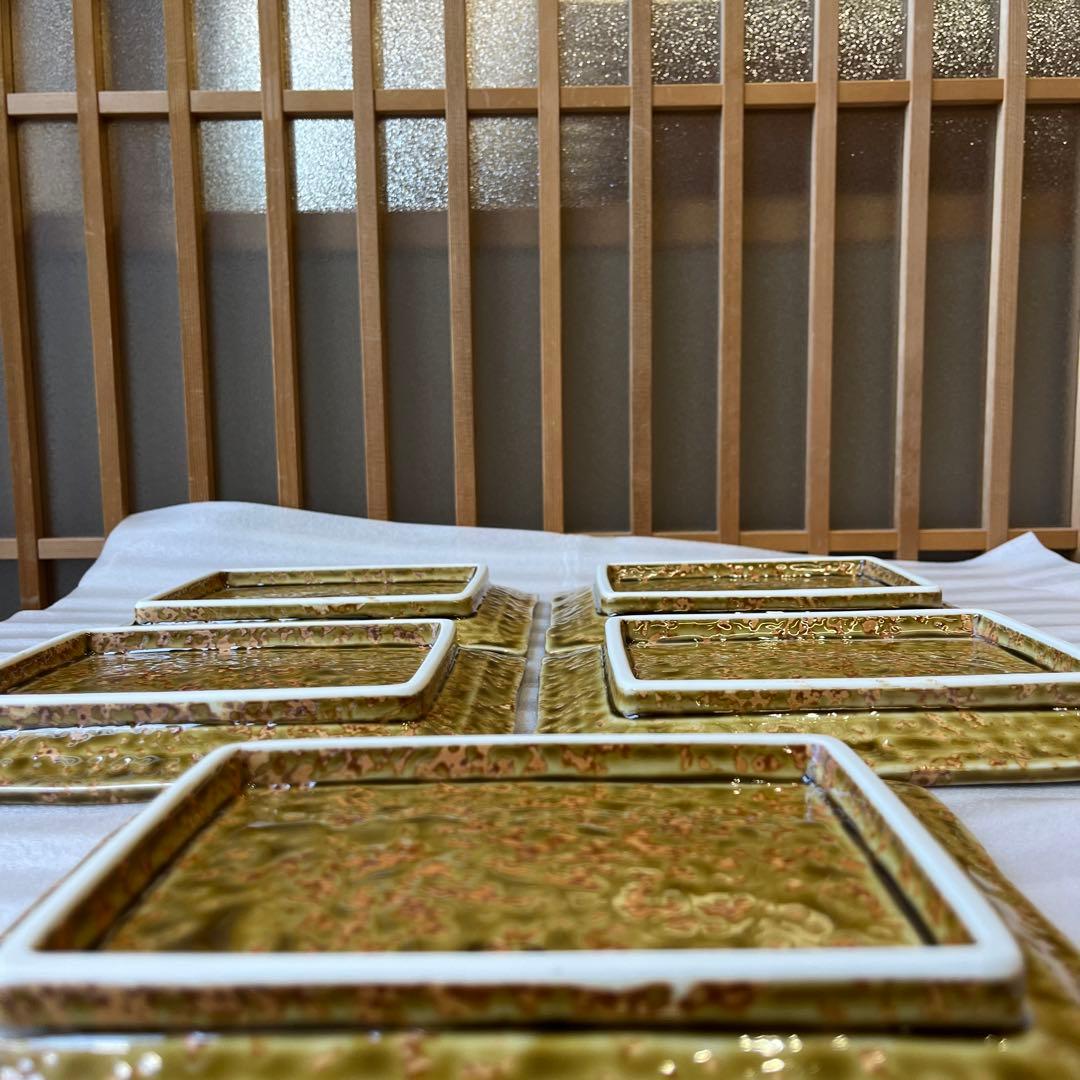 有田焼　其泉窯　伊良保山水焼物皿揃　貝山作　角皿5枚