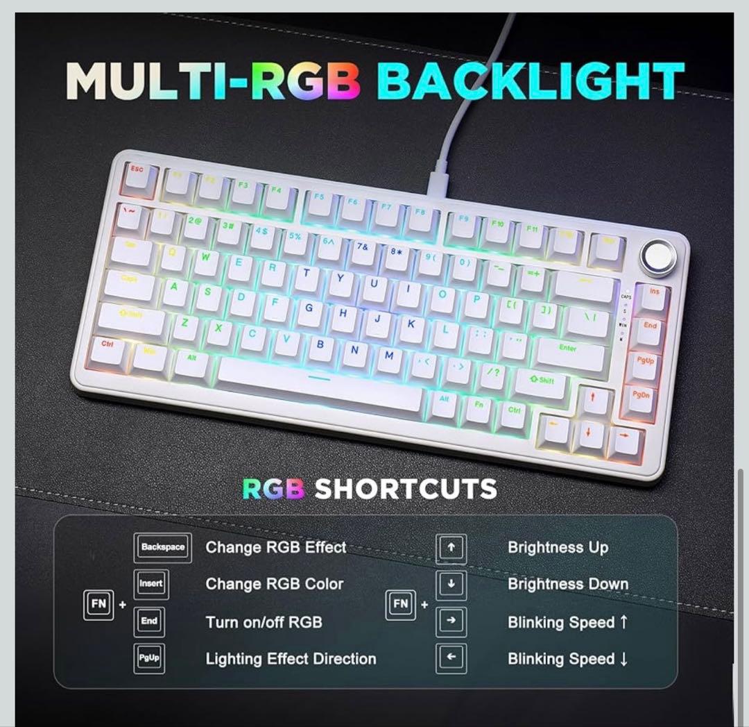 YUNZII B75 有線 メカニカルキーボード ゲーミングキーボード 白