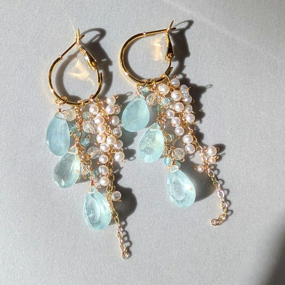 1点のみ✧︎シンデレラアクアマリン 着せ替えフープピアス