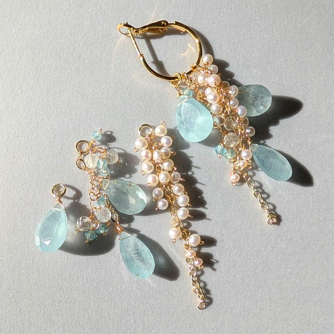 1点のみ✧︎シンデレラアクアマリン 着せ替えフープピアス
