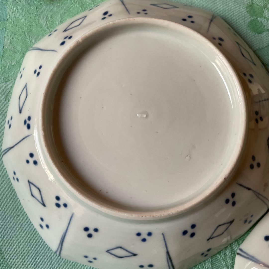 古伊万里　染付　霊獣　格子模様　中皿　2客