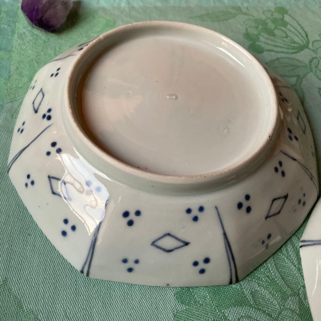 古伊万里　染付　霊獣　格子模様　中皿　2客